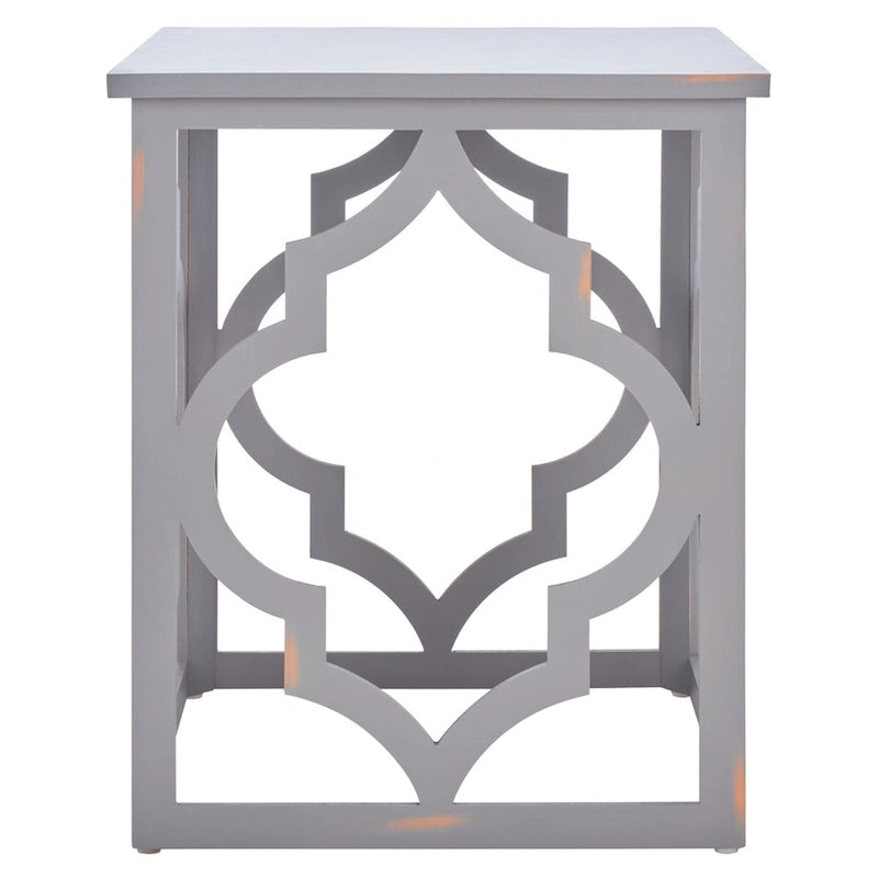 Quatrefoil Open Frame End Table with Silver Leaf Finish, Modern Accent Side Table