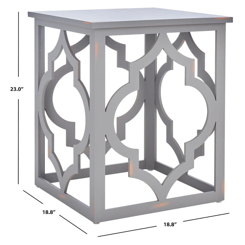 Quatrefoil Open Frame End Table with Silver Leaf Finish, Modern Accent Side Table