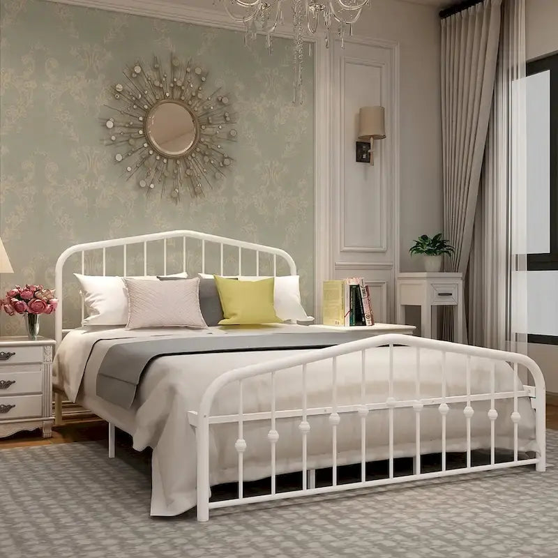 Platform Metal Bed Frame with Headboard, Iron Slat Support and 12-Inch Under-Bed Storage, Twin/Full/Queen
