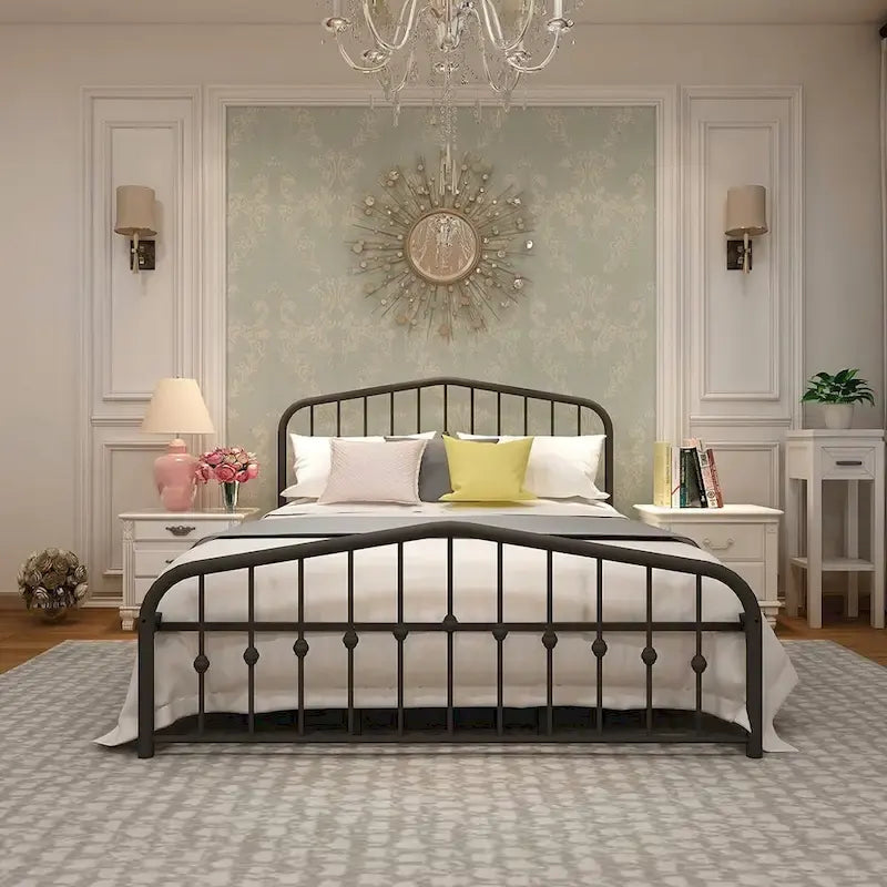 Platform Metal Bed Frame with Headboard, Iron Slat Support and 12-Inch Under-Bed Storage, Twin/Full/Queen