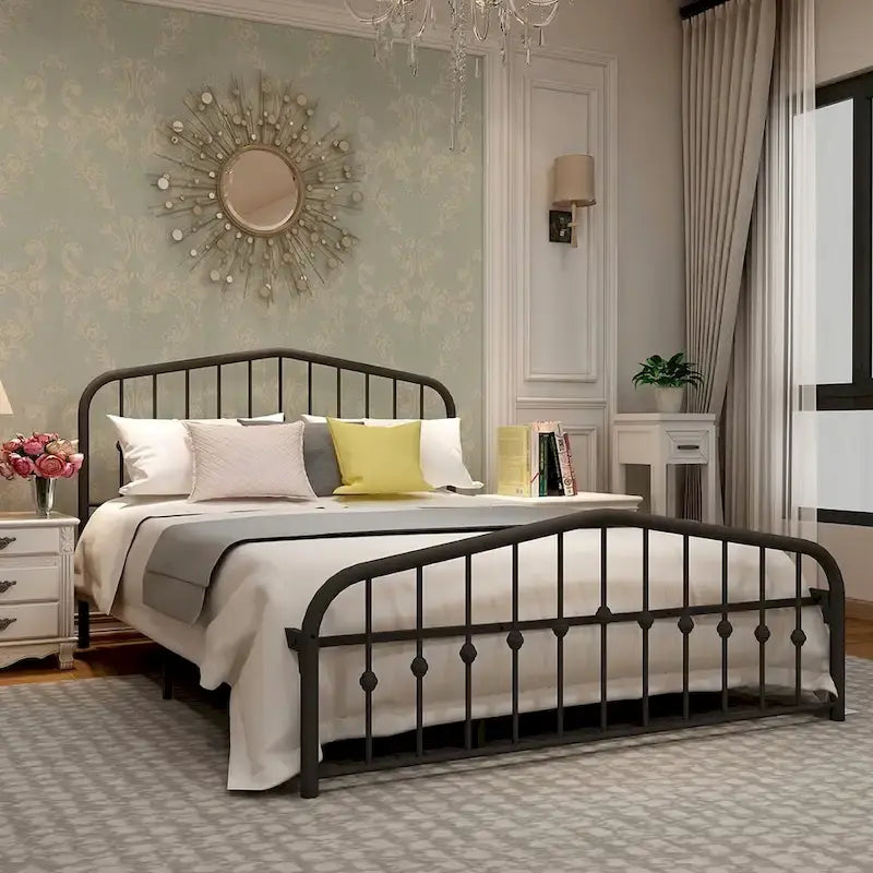 Platform Metal Bed Frame with Headboard, Iron Slat Support and 12-Inch Under-Bed Storage, Twin/Full/Queen