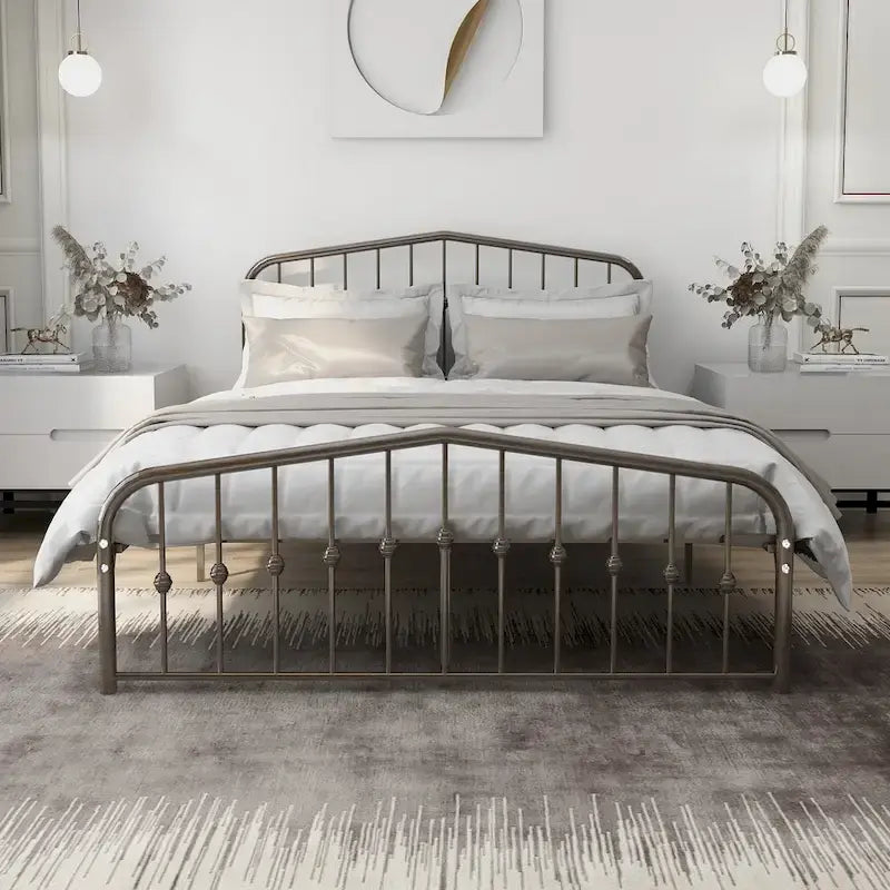 Platform Metal Bed Frame with Headboard, Iron Slat Support and 12-Inch Under-Bed Storage, Twin/Full/Queen