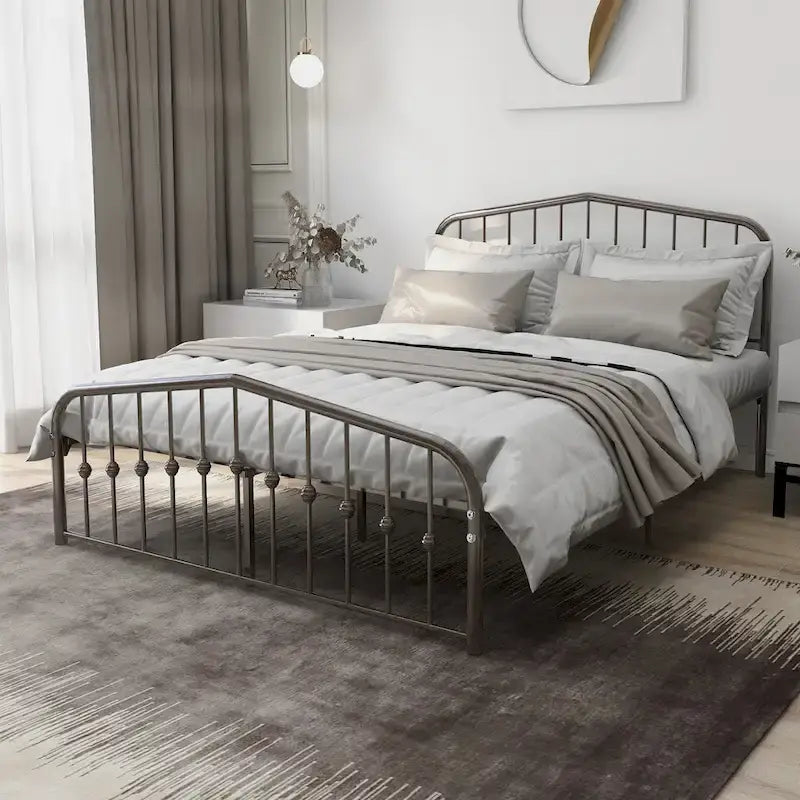 Platform Metal Bed Frame with Headboard, Iron Slat Support and 12-Inch Under-Bed Storage, Twin/Full/Queen