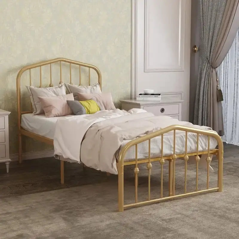 Platform Metal Bed Frame with Headboard, Iron Slat Support and 12-Inch Under-Bed Storage, Twin/Full/Queen