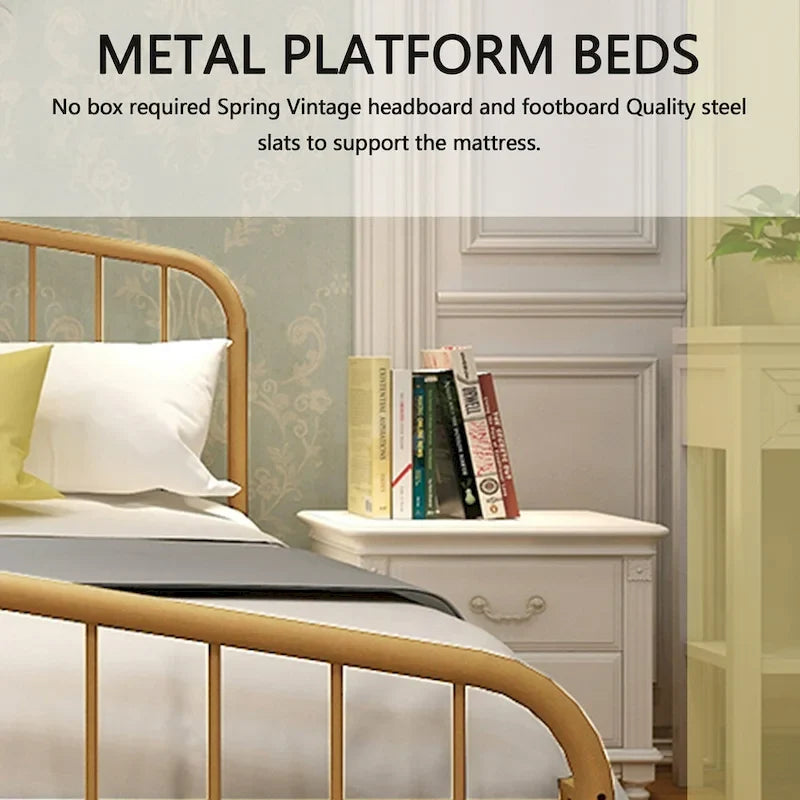 Platform Metal Bed Frame with Headboard, Iron Slat Support and 12-Inch Under-Bed Storage, Twin/Full/Queen