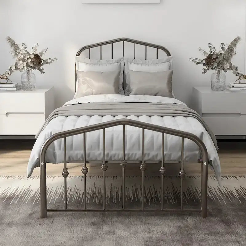 Platform Metal Bed Frame with Headboard, Iron Slat Support and 12-Inch Under-Bed Storage, Twin/Full/Queen