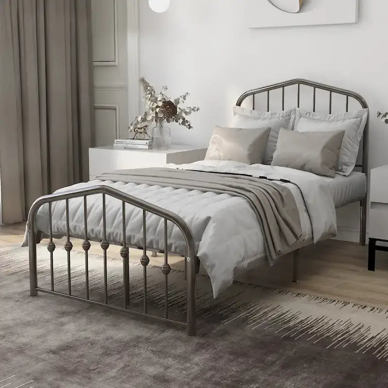 Platform Metal Bed Frame with Headboard, Iron Slat Support and 12-Inch Under-Bed Storage, Twin/Full/Queen