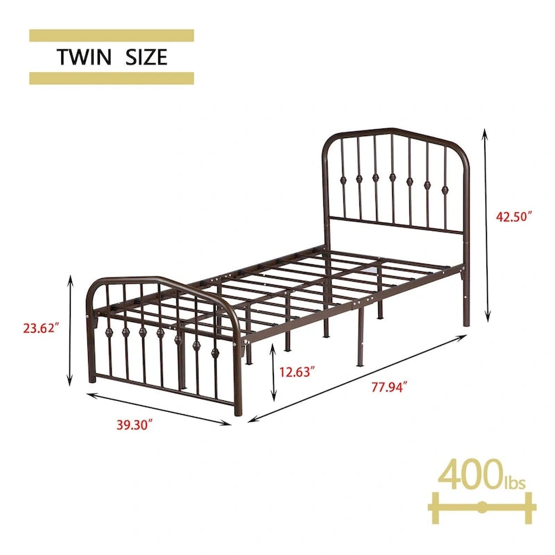 Platform Metal Bed Frame with Headboard, Iron Slat Support and 12-Inch Under-Bed Storage, Twin/Full/Queen