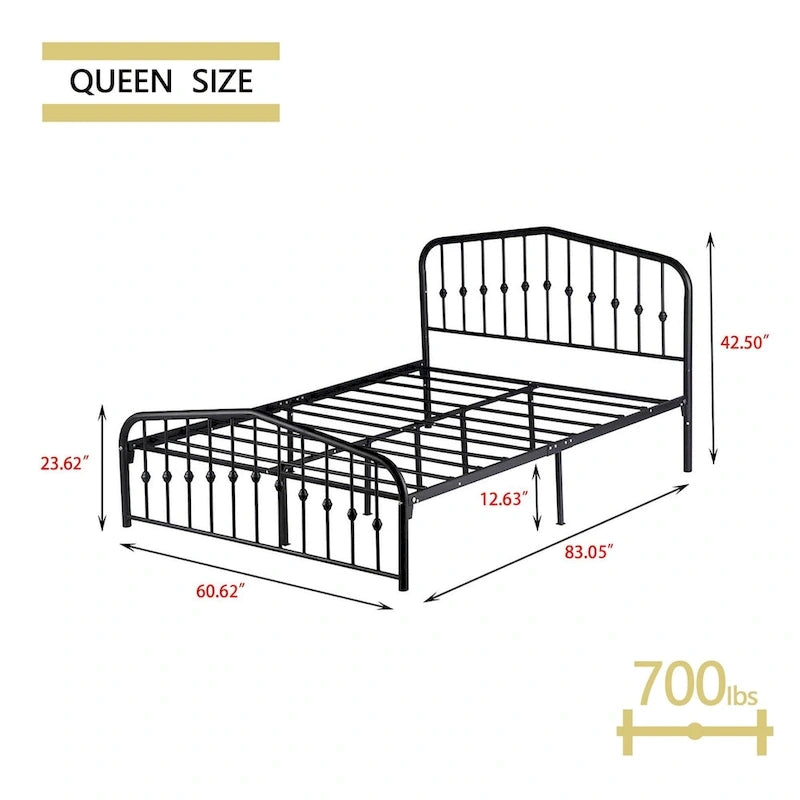 Platform Metal Bed Frame with Headboard, Iron Slat Support and 12-Inch Under-Bed Storage, Twin/Full/Queen