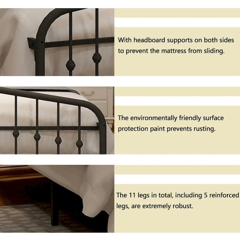 Platform Metal Bed Frame with Headboard, Iron Slat Support and 12-Inch Under-Bed Storage, Twin/Full/Queen
