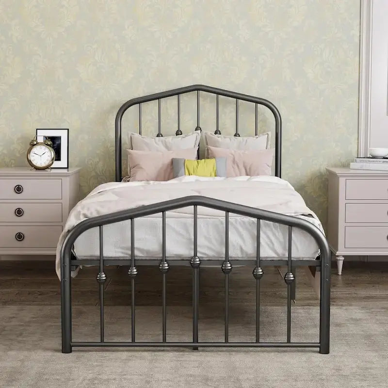 Platform Metal Bed Frame with Headboard, Iron Slat Support and 12-Inch Under-Bed Storage, Twin/Full/Queen