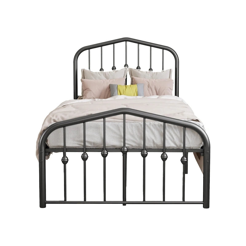 Platform Metal Bed Frame with Headboard, Iron Slat Support and 12-Inch Under-Bed Storage, Twin/Full/Queen