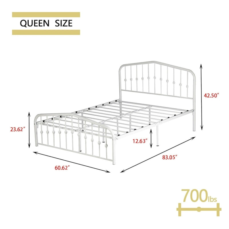 Platform Metal Bed Frame with Headboard, Iron Slat Support and 12-Inch Under-Bed Storage, Twin/Full/Queen