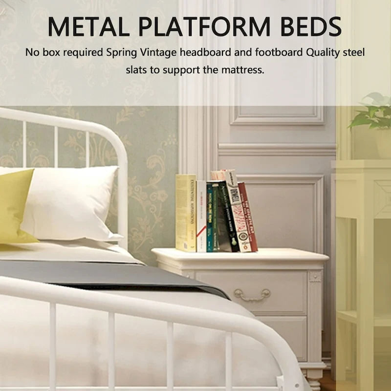 Platform Metal Bed Frame with Headboard, Iron Slat Support and 12-Inch Under-Bed Storage, Twin/Full/Queen