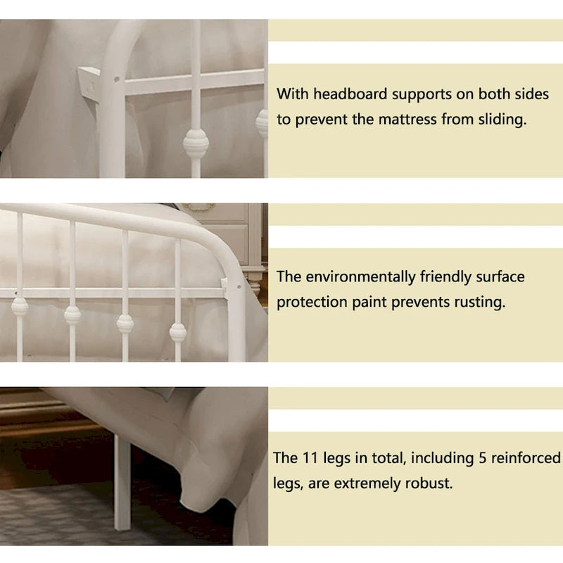 Platform Metal Bed Frame with Headboard, Iron Slat Support and 12-Inch Under-Bed Storage, Twin/Full/Queen