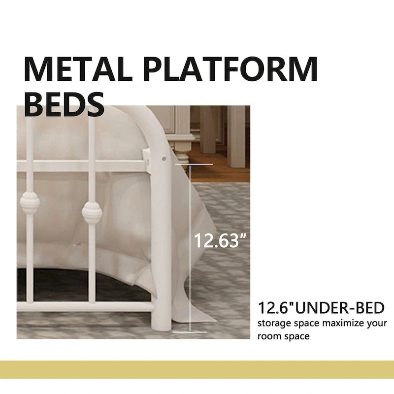 Platform Metal Bed Frame with Headboard, Iron Slat Support and 12-Inch Under-Bed Storage, Twin/Full/Queen