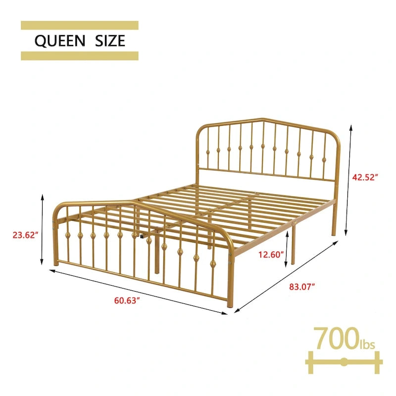 Platform Metal Bed Frame with Headboard, Iron Slat Support and 12-Inch Under-Bed Storage, Twin/Full/Queen