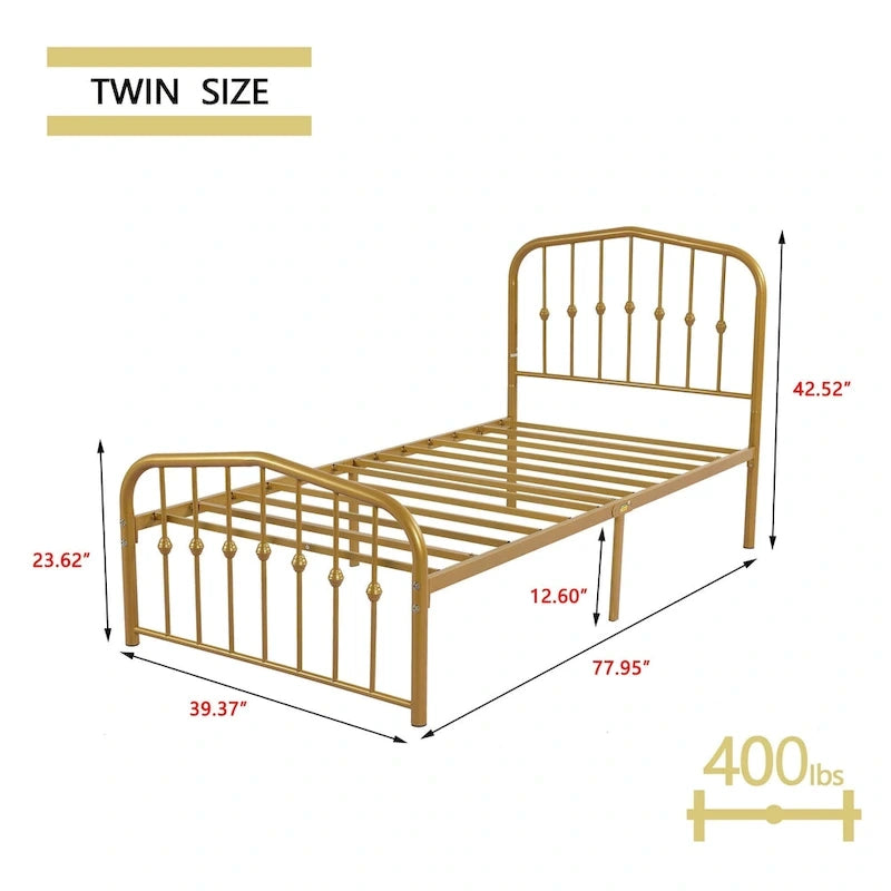 Platform Metal Bed Frame with Headboard, Iron Slat Support and 12-Inch Under-Bed Storage, Twin/Full/Queen