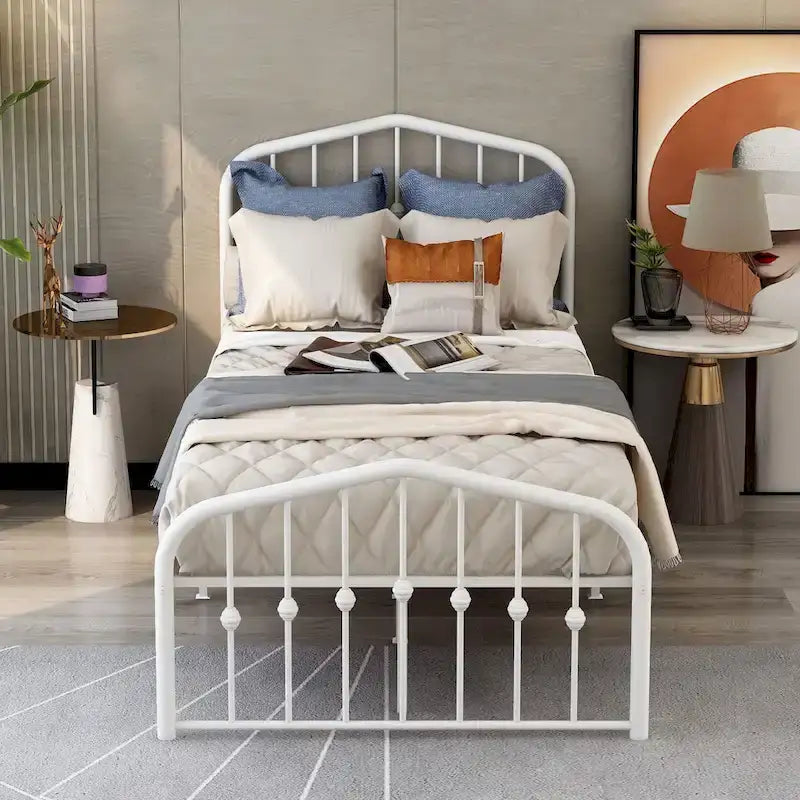 Platform Metal Bed Frame with Headboard, Iron Slat Support and 12-Inch Under-Bed Storage, Twin/Full/Queen