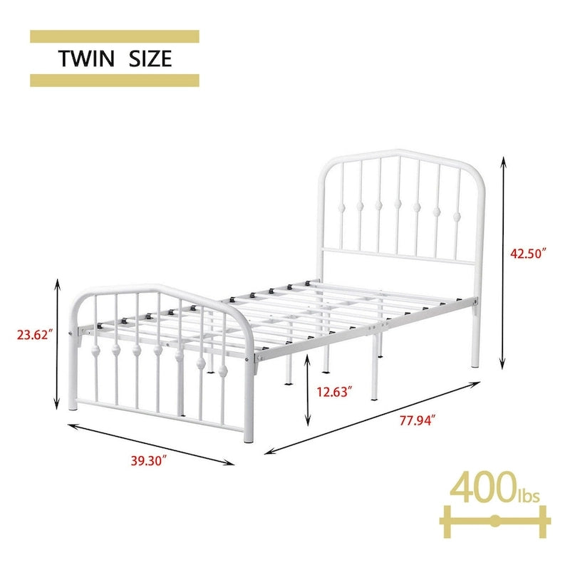 Platform Metal Bed Frame with Headboard, Iron Slat Support and 12-Inch Under-Bed Storage, Twin/Full/Queen