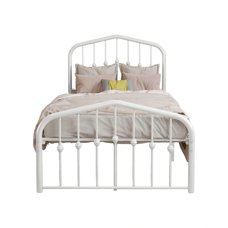 Platform Metal Bed Frame with Headboard, Iron Slat Support and 12-Inch Under-Bed Storage, Twin/Full/Queen