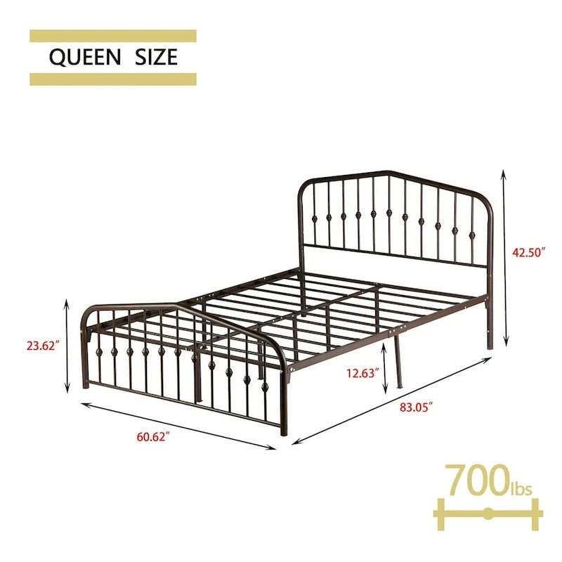 Platform Metal Bed Frame with Headboard, Iron Slat Support and 12-Inch Under-Bed Storage, Twin/Full/Queen