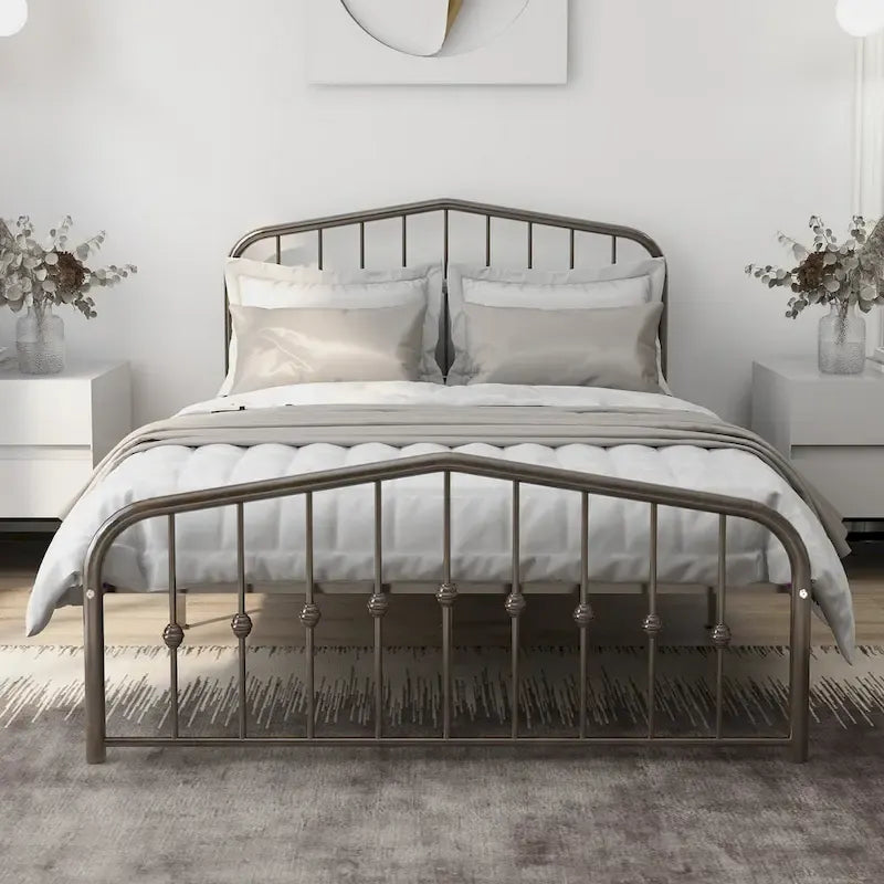 Platform Metal Bed Frame with Headboard, Iron Slat Support and 12-Inch Under-Bed Storage, Twin/Full/Queen