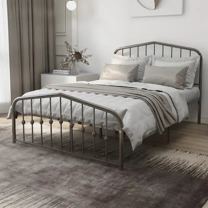 Platform Metal Bed Frame with Headboard, Iron Slat Support and 12-Inch Under-Bed Storage, Twin/Full/Queen