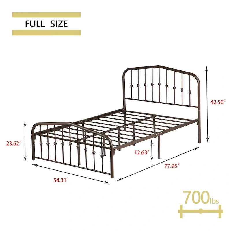 Platform Metal Bed Frame with Headboard, Iron Slat Support and 12-Inch Under-Bed Storage, Twin/Full/Queen