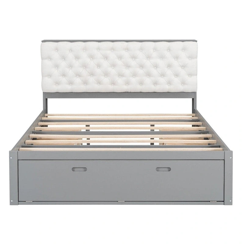 Queen Size Wood Platform Bed with Storage Drawers, Headboard Shelf and Shoe Rack