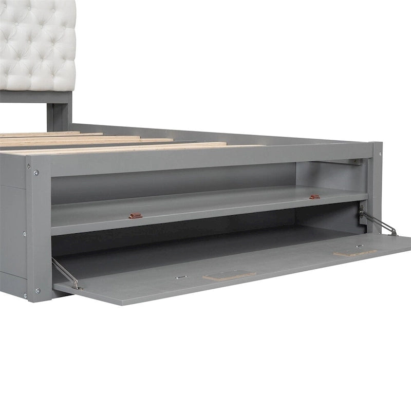 Queen Size Wood Platform Bed with Storage Drawers, Headboard Shelf and Shoe Rack