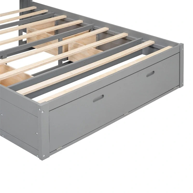 Queen Size Wood Platform Bed with Storage Drawers, Headboard Shelf and Shoe Rack