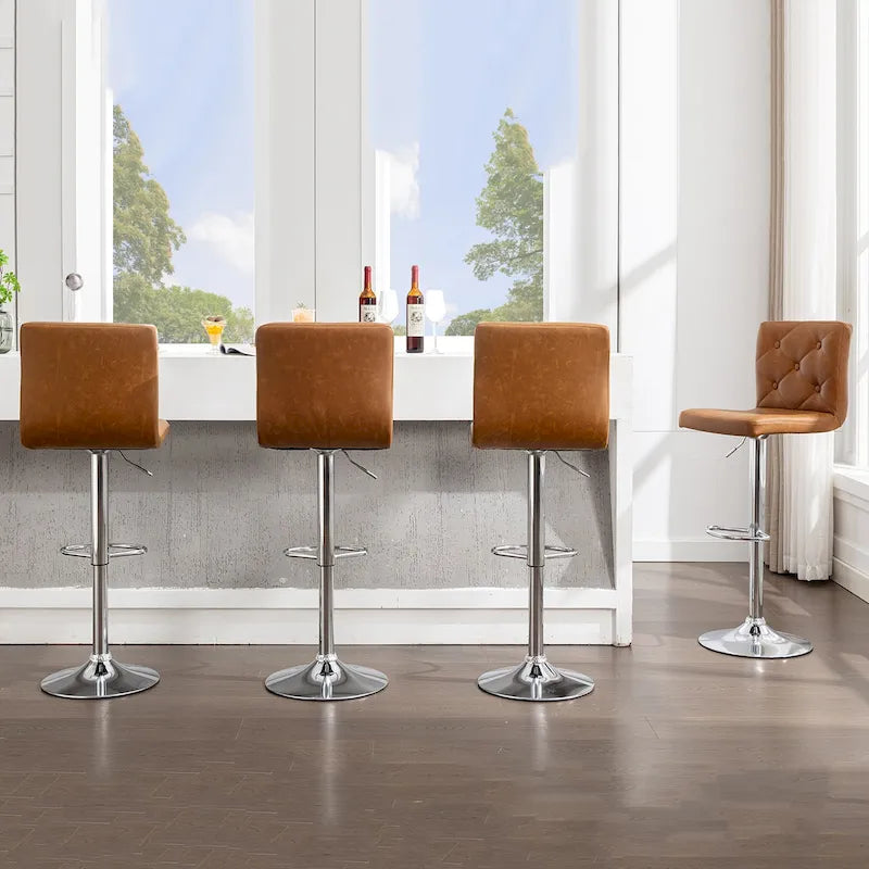 Set of 4 Adjustable Swivel Counter Height Bar Stools with Back and Footrest