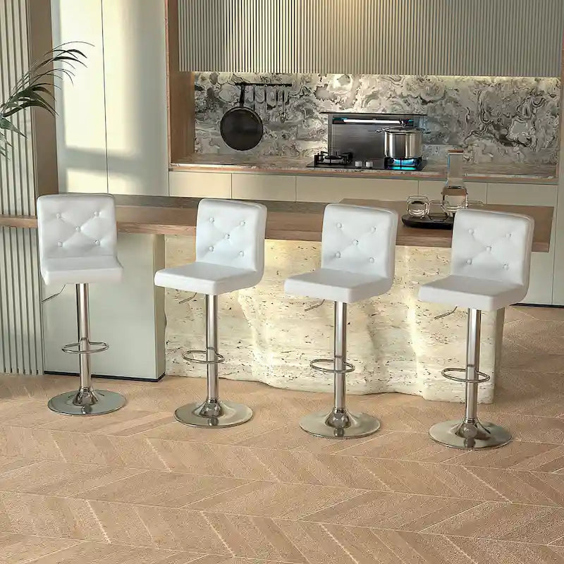 Set of 4 Adjustable Swivel Counter Height Bar Stools with Back and Footrest