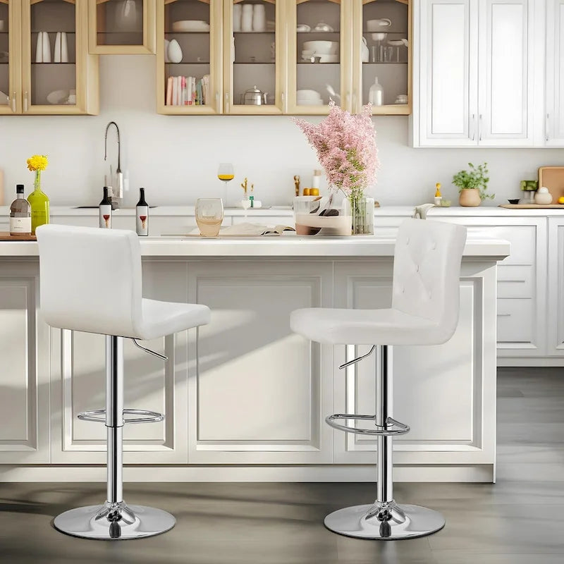Set of 4 Adjustable Swivel Counter Height Bar Stools with Back and Footrest