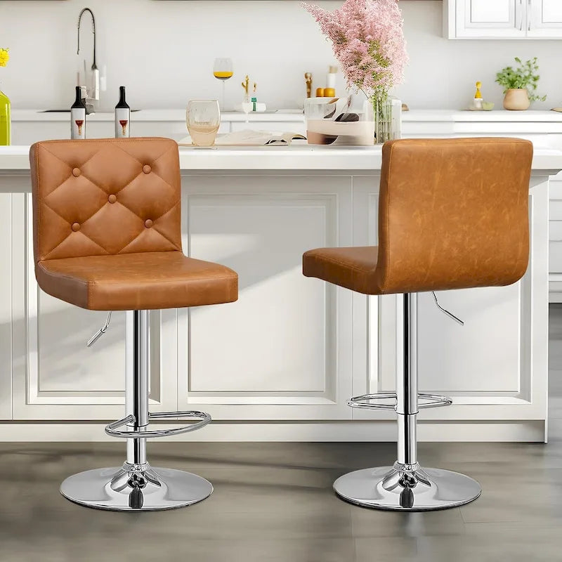Set of 4 Adjustable Swivel Counter Height Bar Stools with Back and Footrest