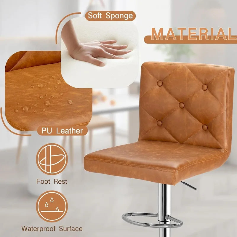 Set of 4 Adjustable Swivel Counter Height Bar Stools with Back and Footrest