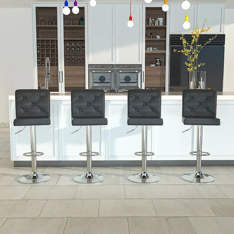 Set of 4 Adjustable Swivel Counter Height Bar Stools with Back and Footrest