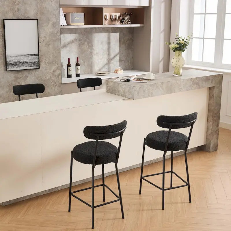 27 Inch Modern Boucle Counter Stools with Metal Frame and Footrest, Set of 2, 300 lbs Capacity