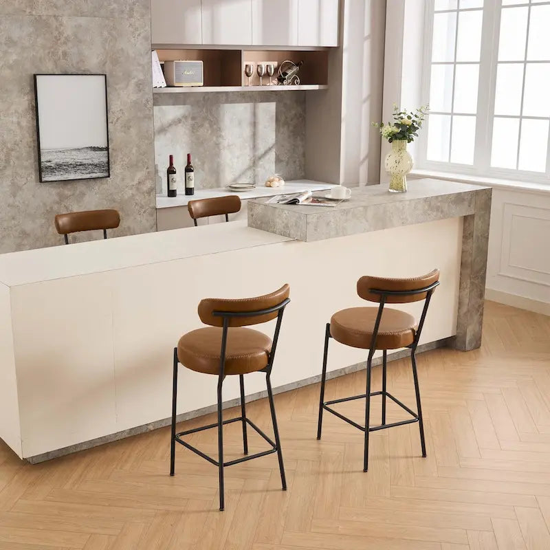 27 Inch Modern Boucle Counter Stools with Metal Frame and Footrest, Set of 2, 300 lbs Capacity