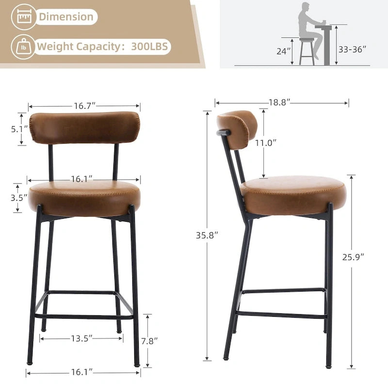27 Inch Modern Boucle Counter Stools with Metal Frame and Footrest, Set of 2, 300 lbs Capacity