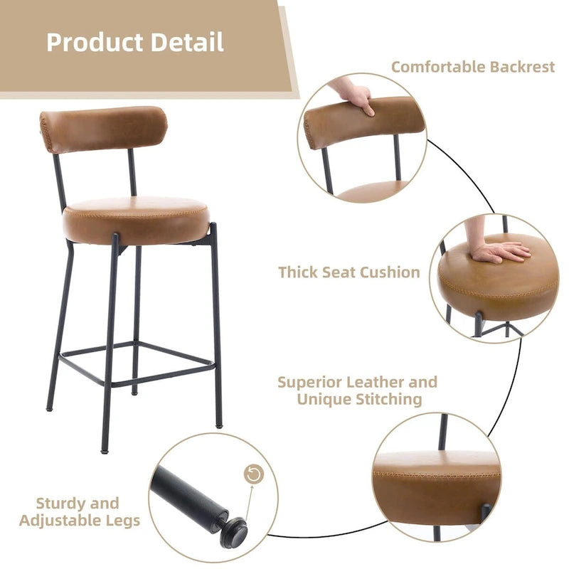27 Inch Modern Boucle Counter Stools with Metal Frame and Footrest, Set of 2, 300 lbs Capacity