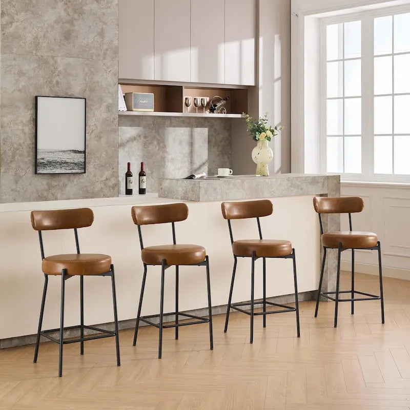 27 Inch Modern Boucle Counter Stools with Metal Frame and Footrest, Set of 2, 300 lbs Capacity