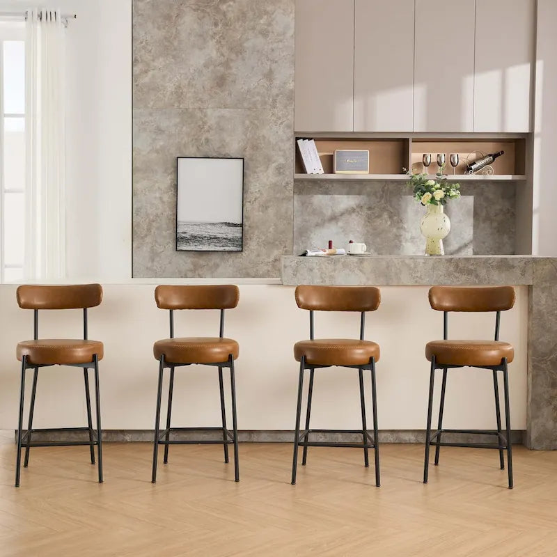 27 Inch Modern Boucle Counter Stools with Metal Frame and Footrest, Set of 2, 300 lbs Capacity