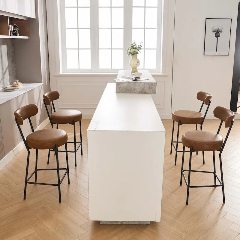 27 Inch Modern Boucle Counter Stools with Metal Frame and Footrest, Set of 2, 300 lbs Capacity