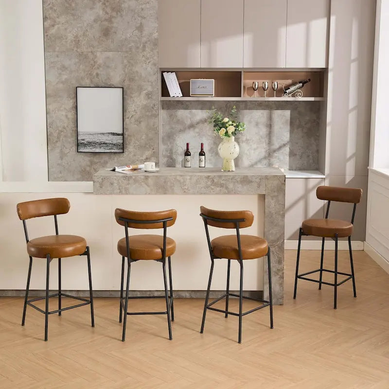 27 Inch Modern Boucle Counter Stools with Metal Frame and Footrest, Set of 2, 300 lbs Capacity