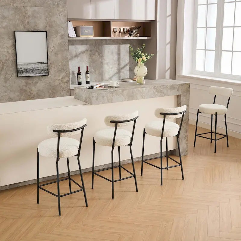 27 Inch Modern Boucle Counter Stools with Metal Frame and Footrest, Set of 2, 300 lbs Capacity