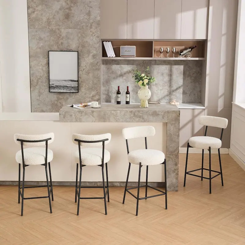 27 Inch Modern Boucle Counter Stools with Metal Frame and Footrest, Set of 2, 300 lbs Capacity