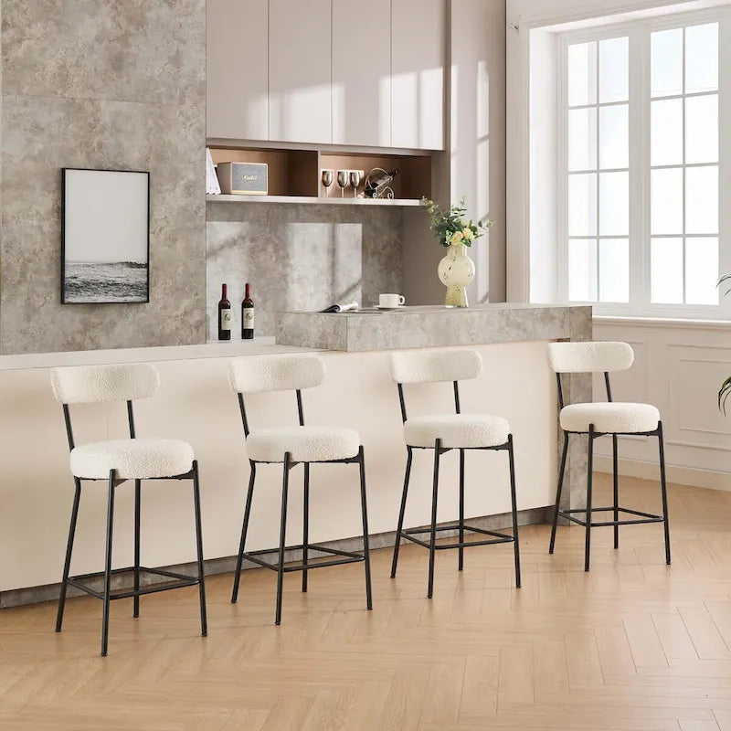 27 Inch Modern Boucle Counter Stools with Metal Frame and Footrest, Set of 2, 300 lbs Capacity