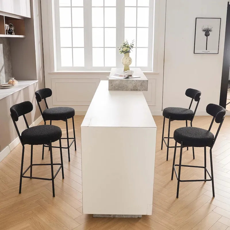 27 Inch Modern Boucle Counter Stools with Metal Frame and Footrest, Set of 2, 300 lbs Capacity